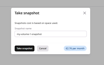 Dialog asking to add a snapshot name