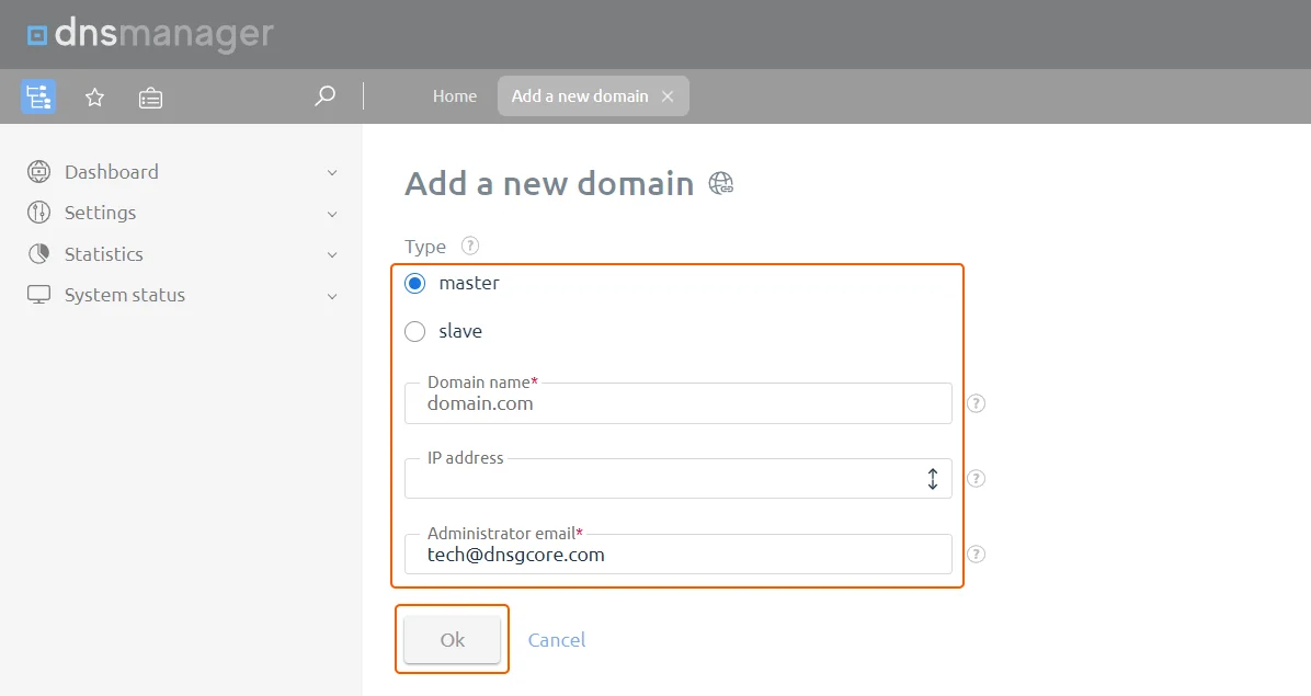 Specify the domain