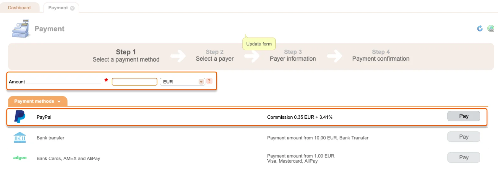 Find PayPal and click Pay