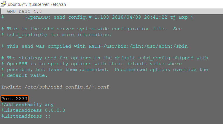sshd_config with Port 2233