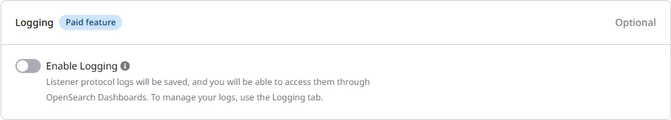 Logging section with the Enable Logging toggle