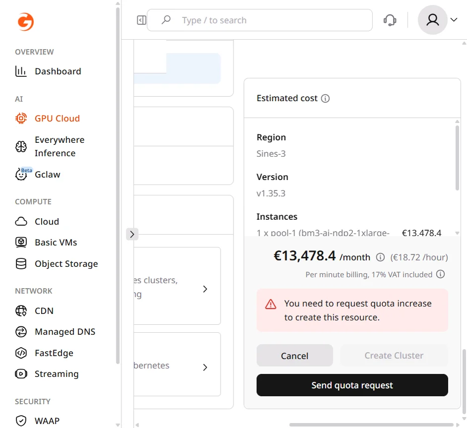 Estimated cost panel showing pricing breakdown by resource type