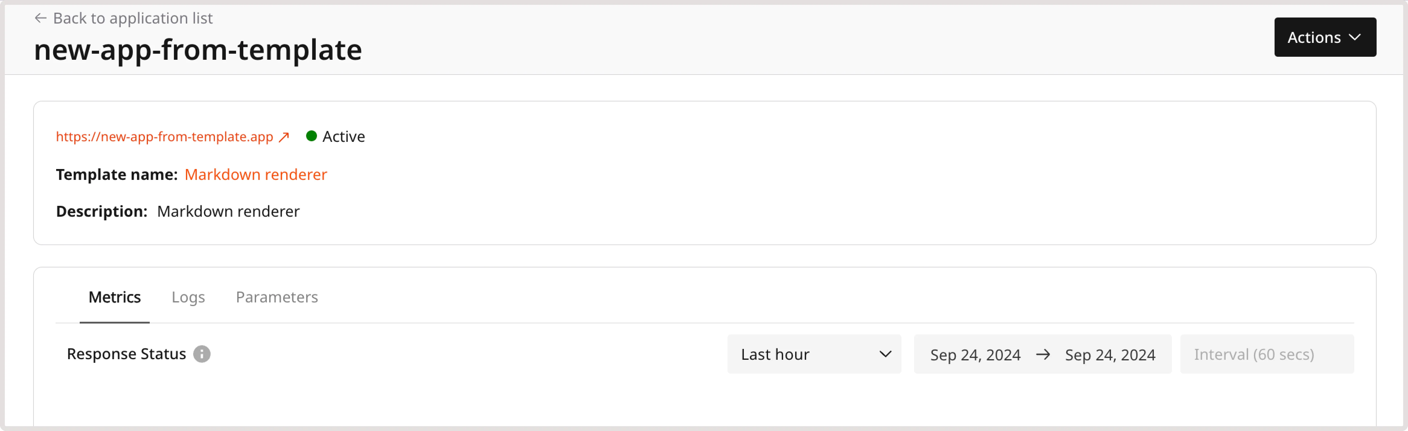 A page with a link to an app and its configuration
