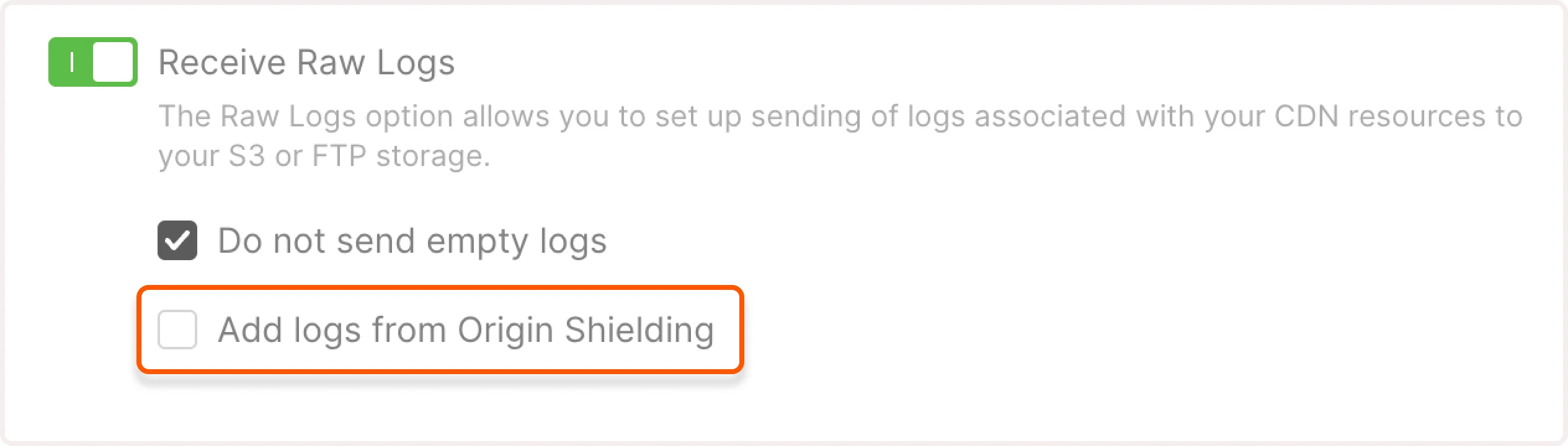 Raw Logs page with the checkbox highlighted