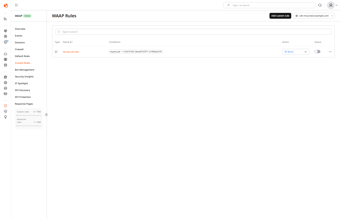 Advanced rules section in WAAP Customer Portal