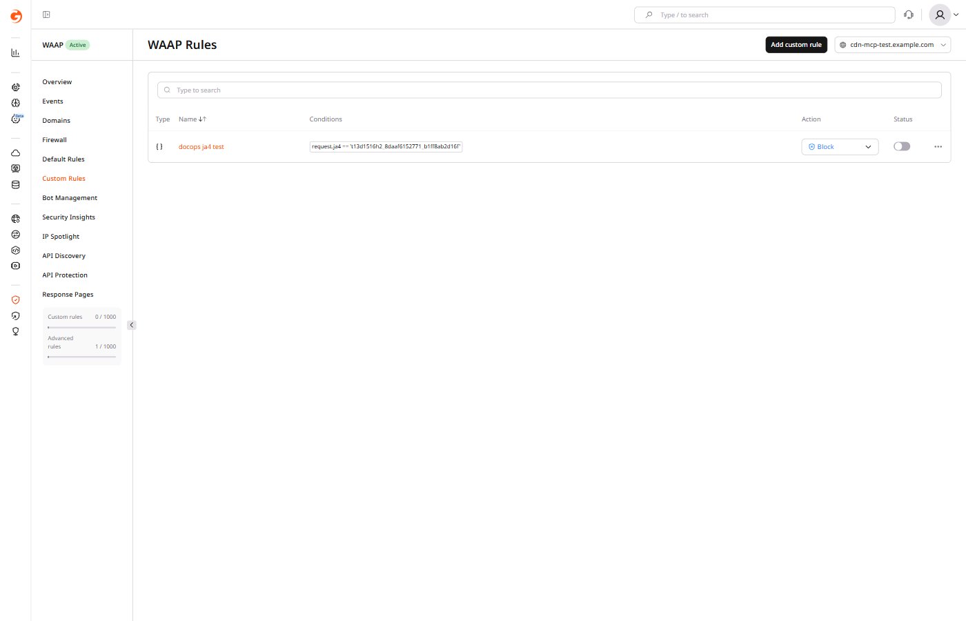 Advanced rules section in WAAP Customer Portal