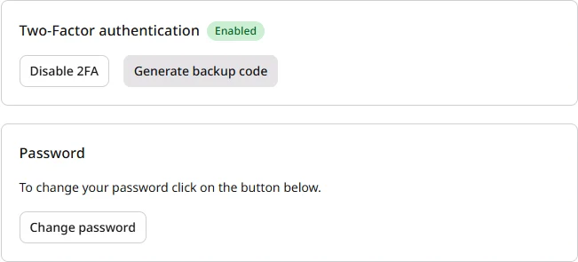 Two-Factor authentication section on My profile page