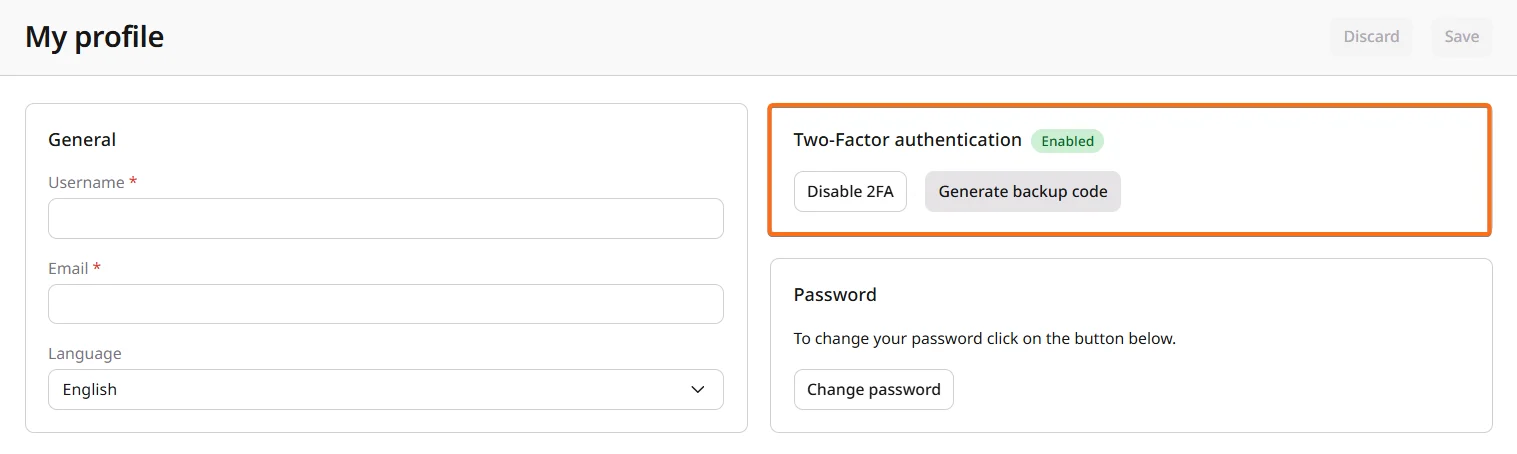 Disable 2FA button on My profile page