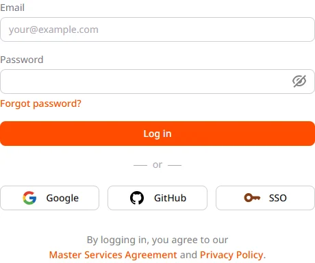 Log in page