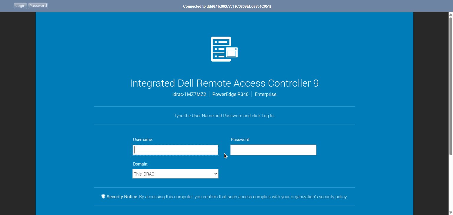 IPMI proxy login page with Login and Password autocomplete buttons in the top-left corner