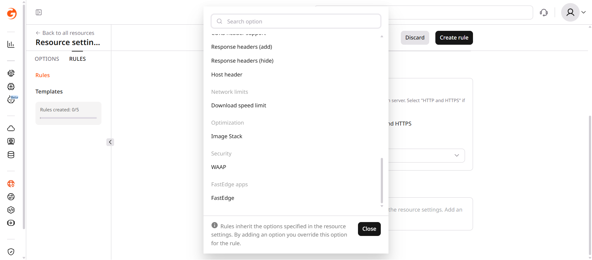 Add option dialog showing FastEdge apps section