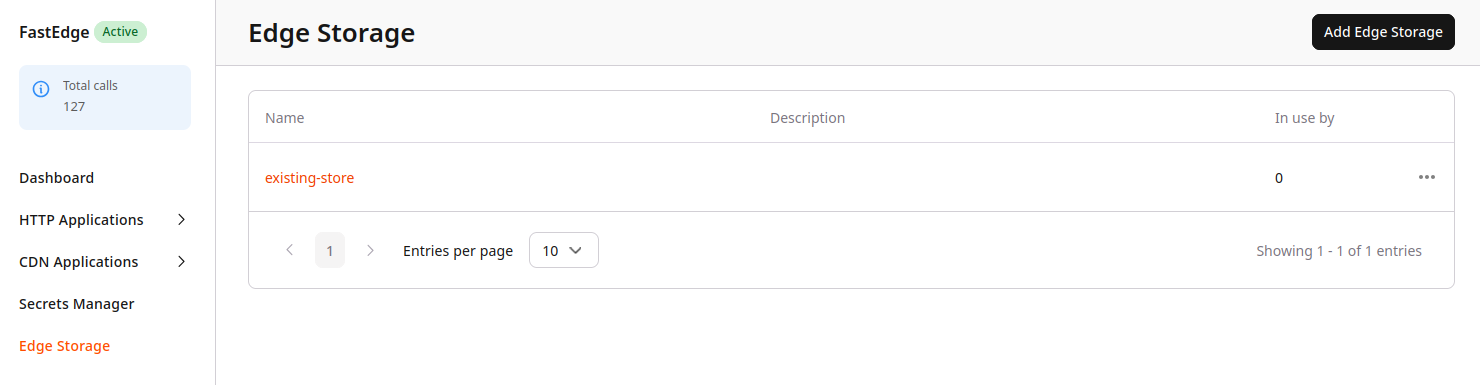 Edge Storage list with Add Edge Storage button highlighted