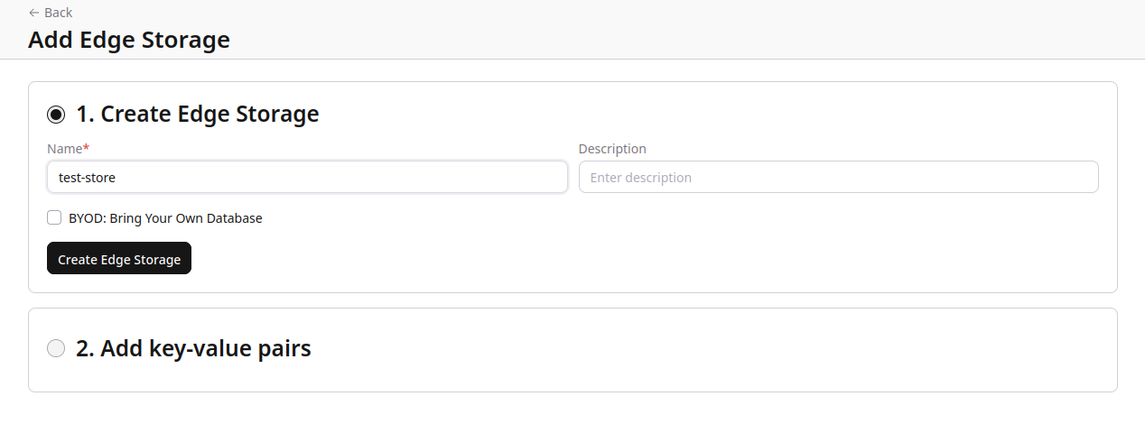 Create Edge Storage form with name and description fields
