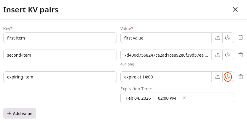 Expiry icon in the key-value pair row