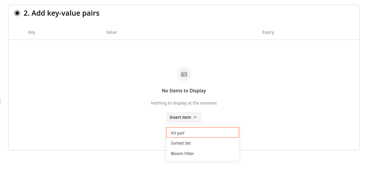Insert item dropdown with KV pair selected