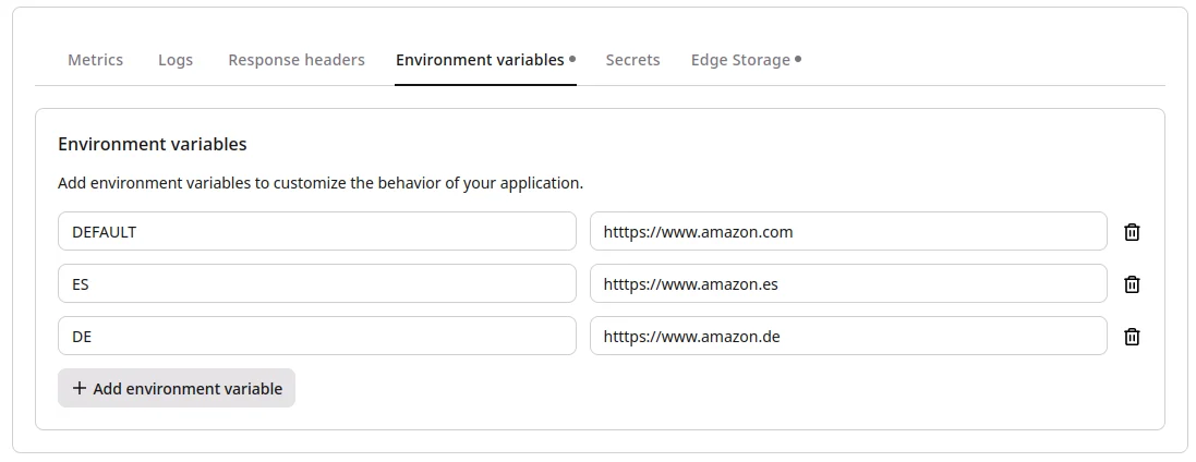 FastEdge applications environment
variables