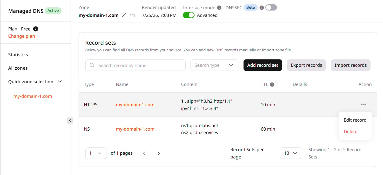 Open a Records list/Edit record set page