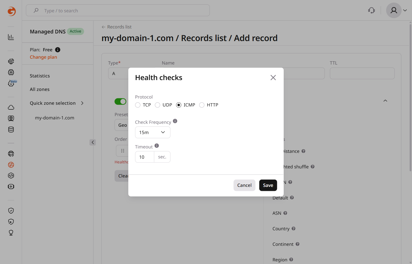 Configure a Healthchecks picker: ICMP