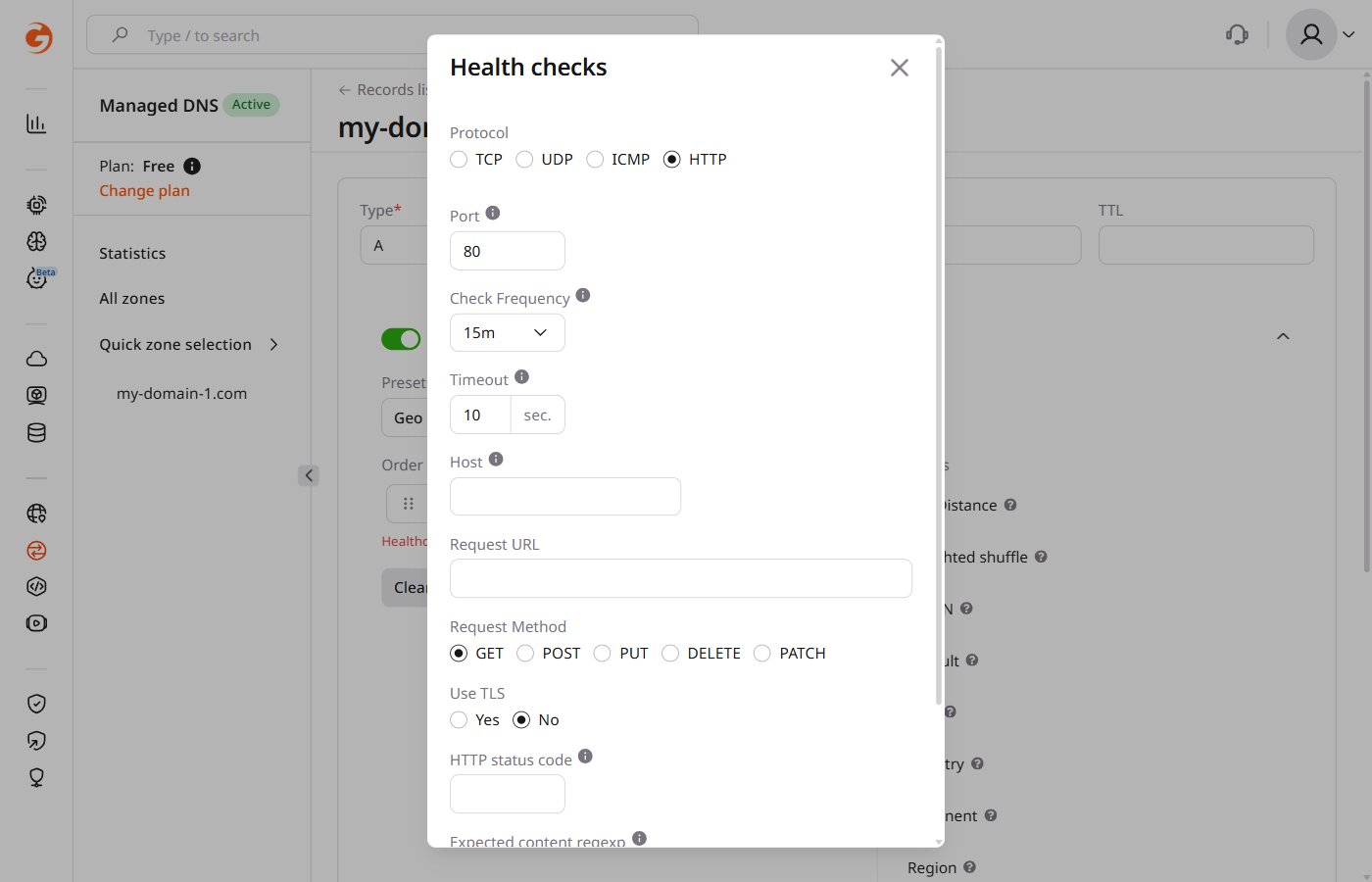 Configure a Healthchecks picker: HTTP
