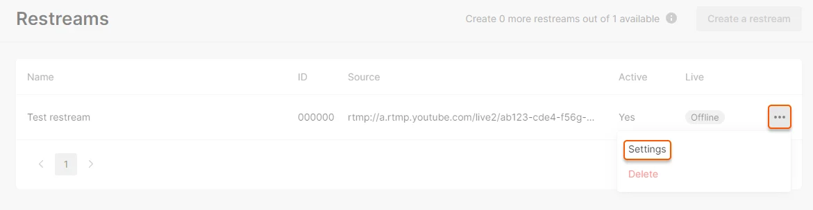 Restreams page