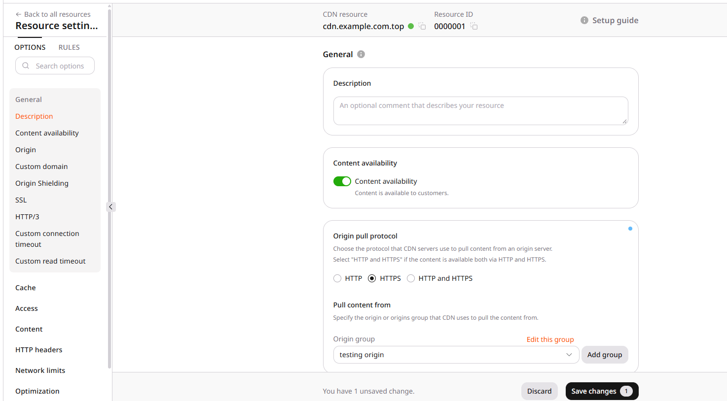 Setup guide in CDN resource settings