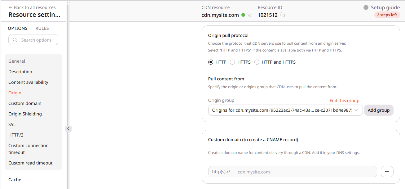 Origin pull protocol in the General section