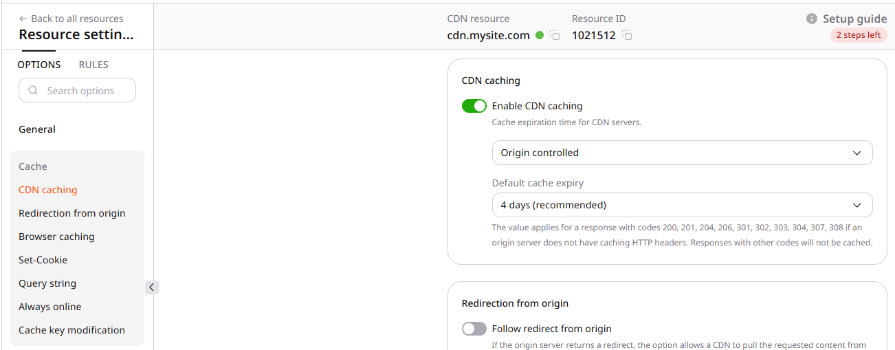CDN caching option