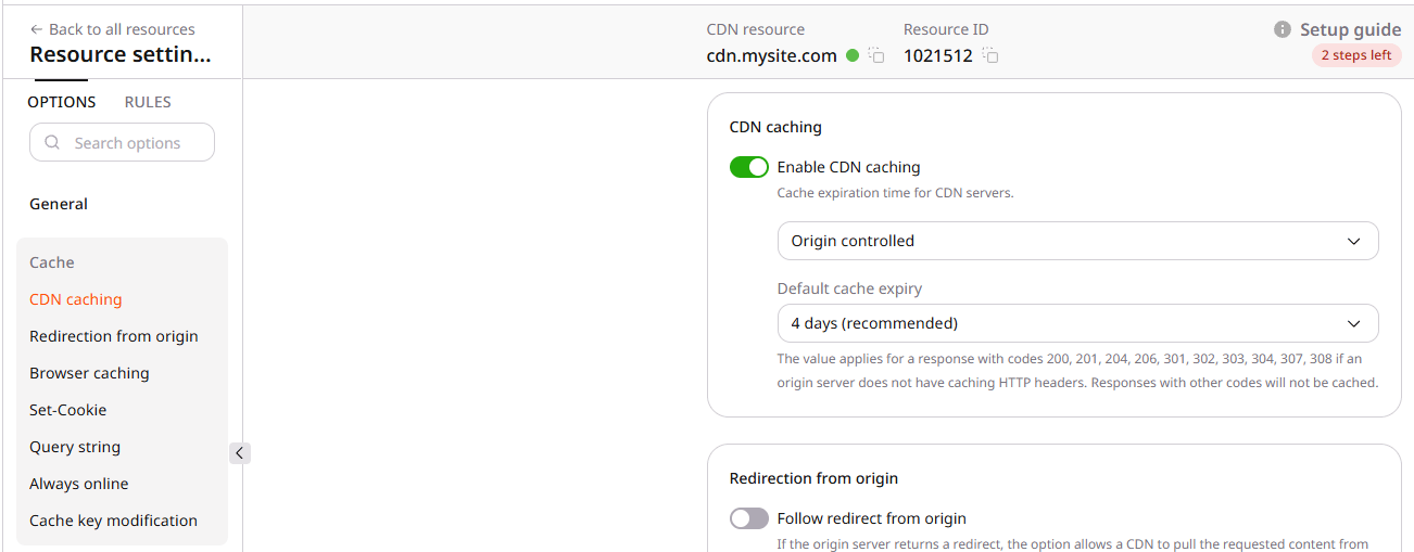 CDN caching option