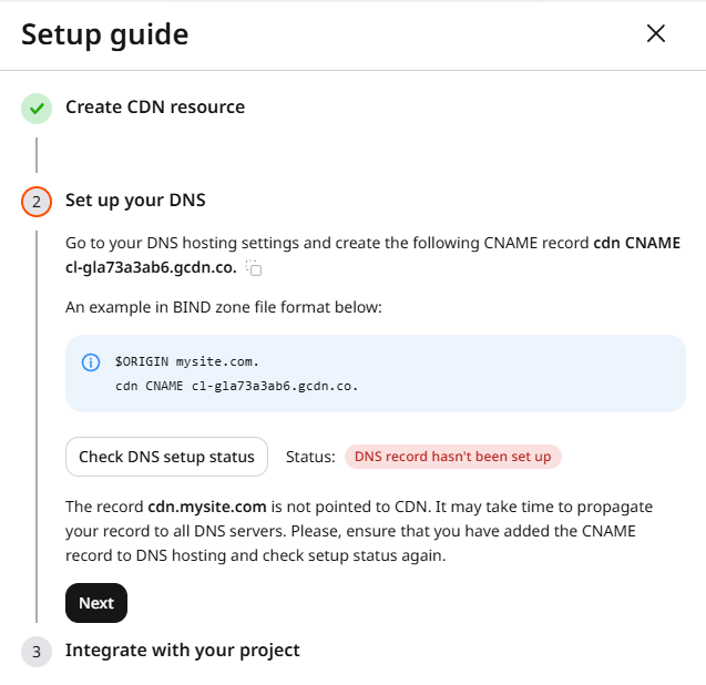 DNS record has not been set up