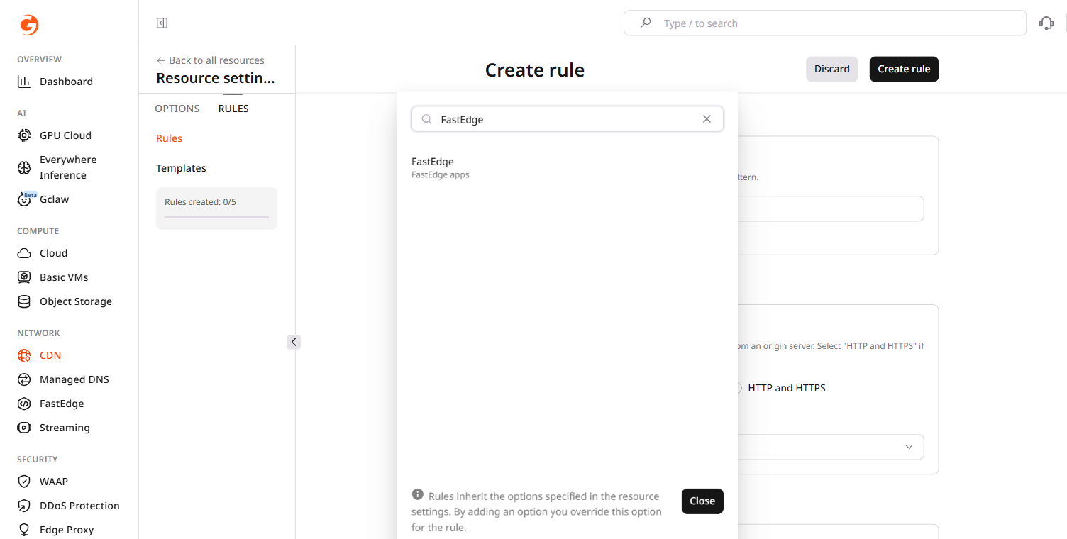 Add option dialog showing FastEdge apps section