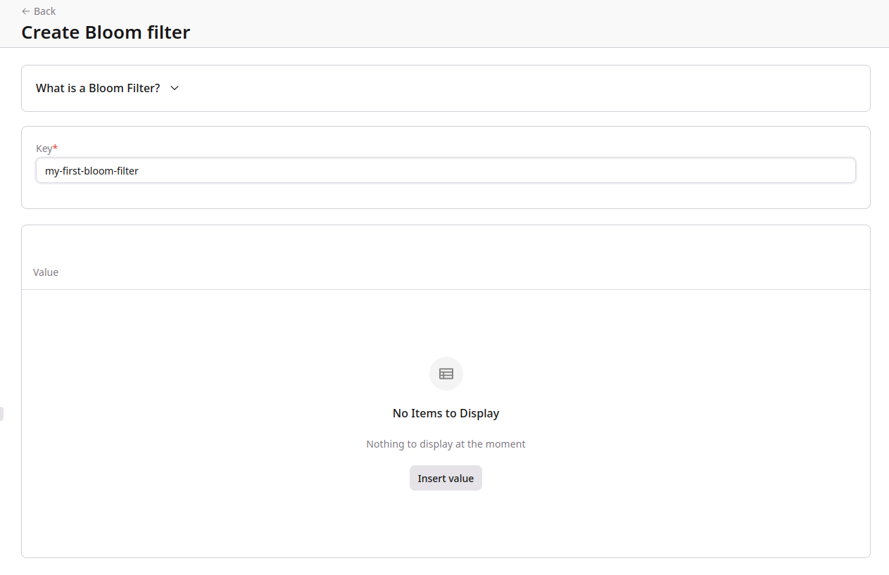 Create Bloom Filter form with Key field and empty values table