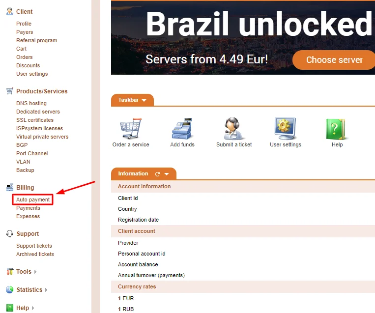 Auto payment tab