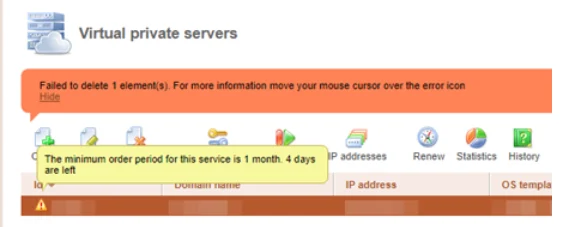 an error while deleting a server