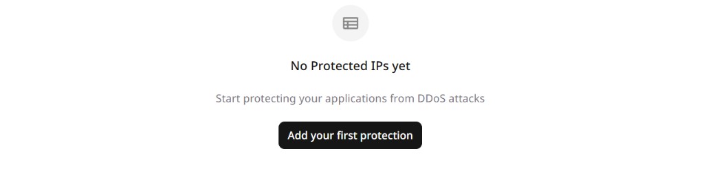 Empty Protected IPs page with Add your first protection button