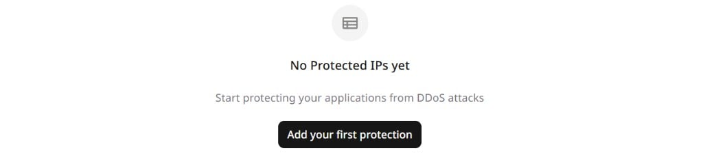 Empty Protected IPs page with Add your first protection button