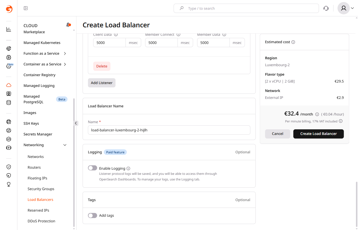 Enter Load Balancer name