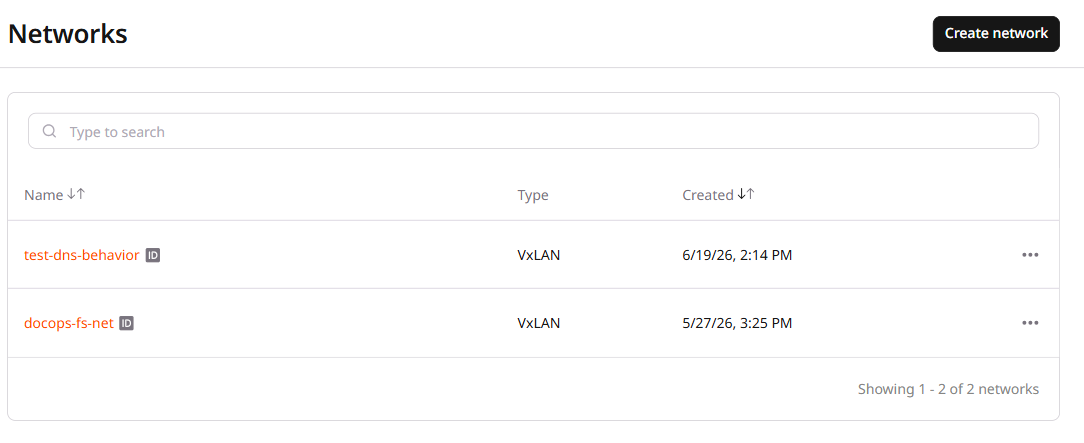 Create network page in the Customer Portal