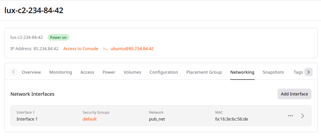 Networking tab in the VM settings