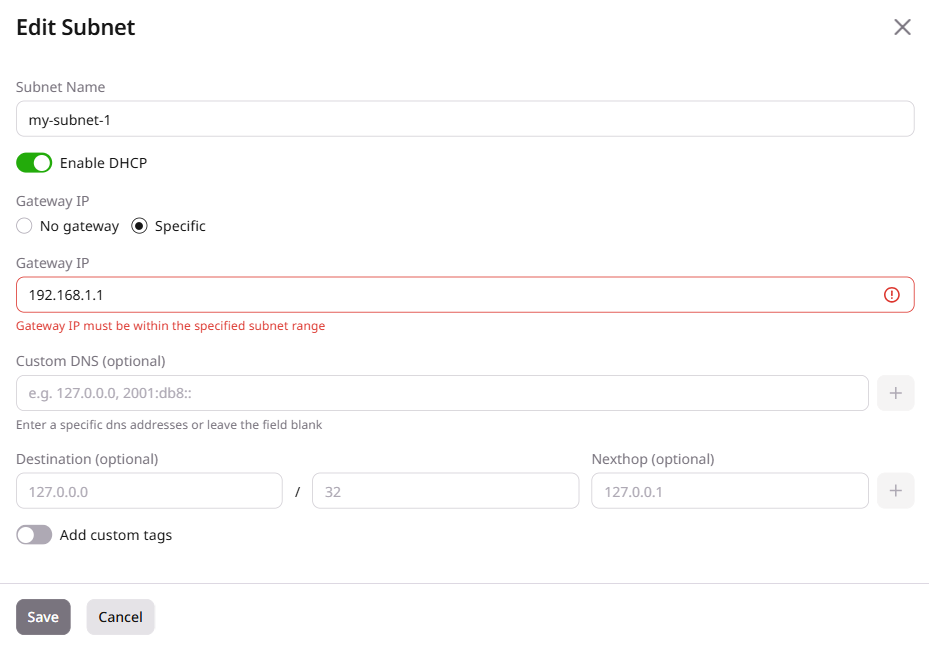 Gateway IP validation error