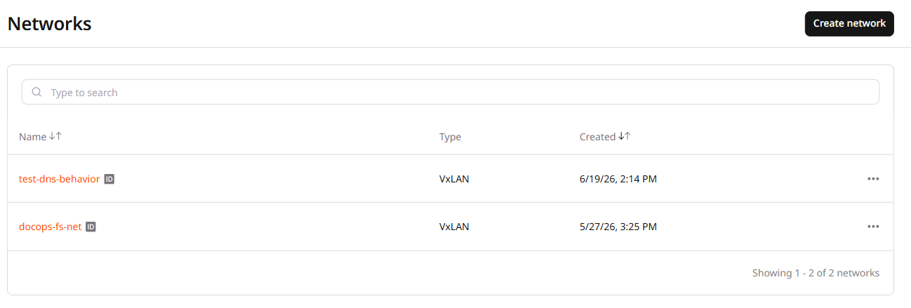 Networks page in the Customer Portal