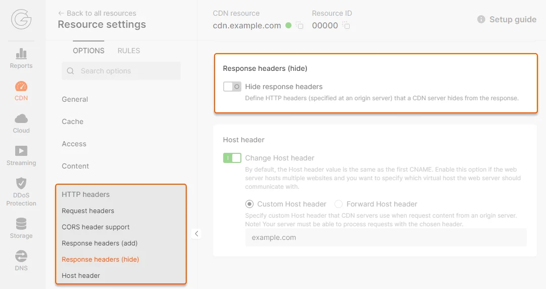 Hide response headers option