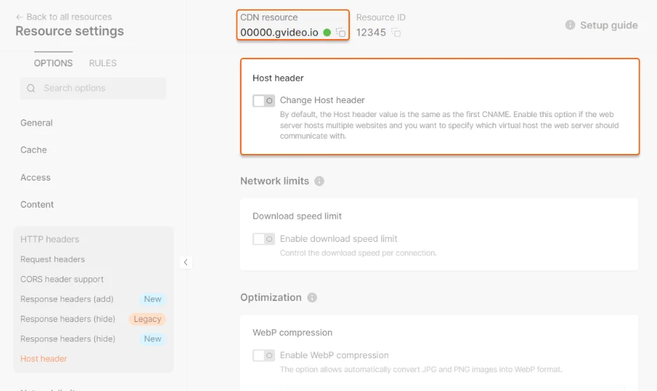 How to disable the Change Host header option