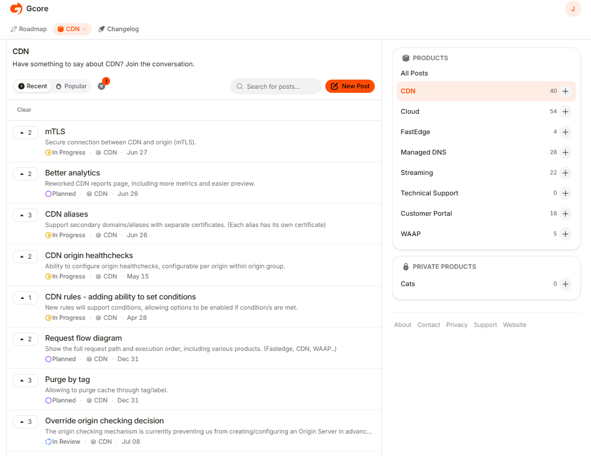 CDN board with post list and product sidebar