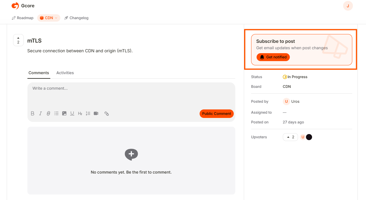 Subscribe to post panel with the Get notified button