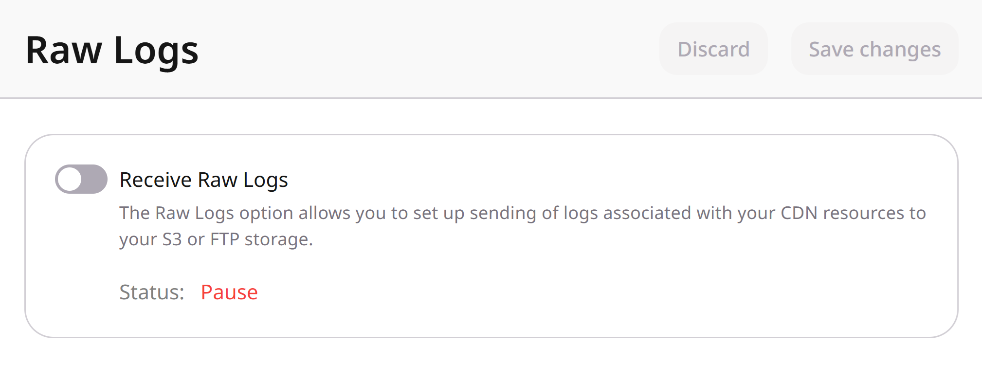 Raw Logs page in the Customer Portal