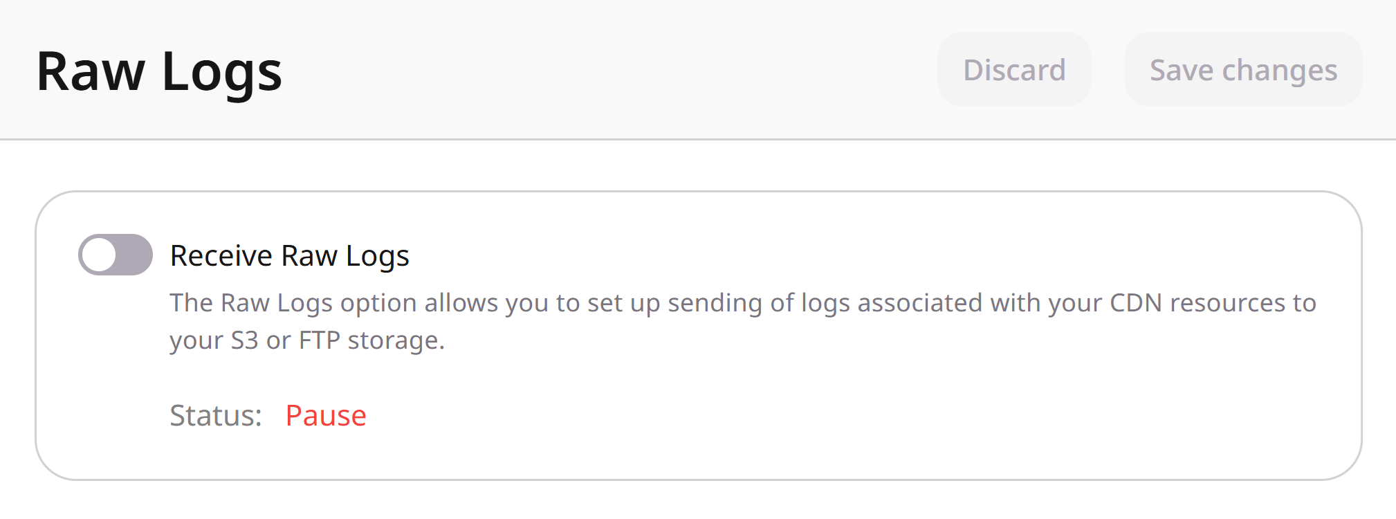 Raw Logs page in the Customer Portal