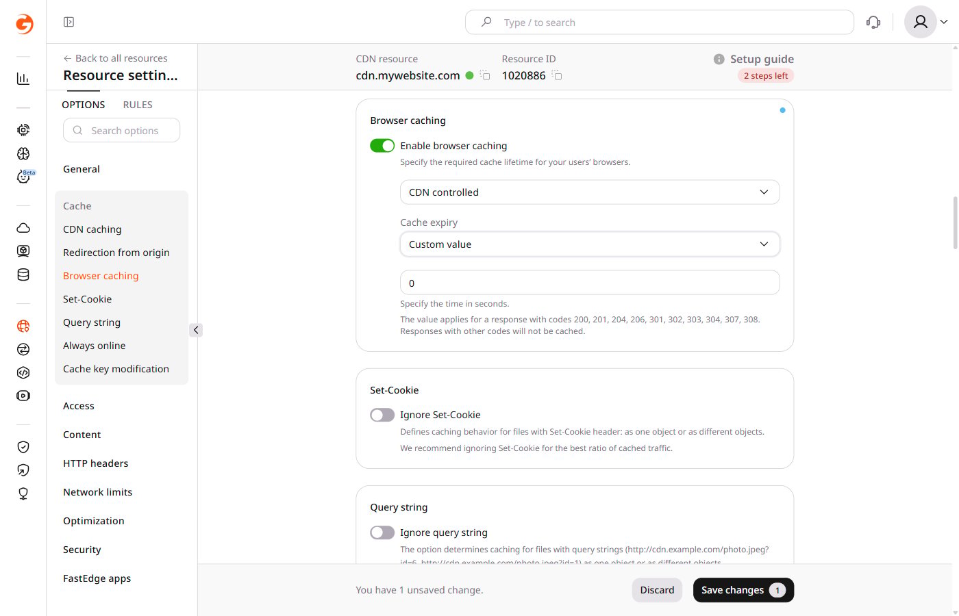 Custom value field in CDN controlled mode with 86400 seconds entered