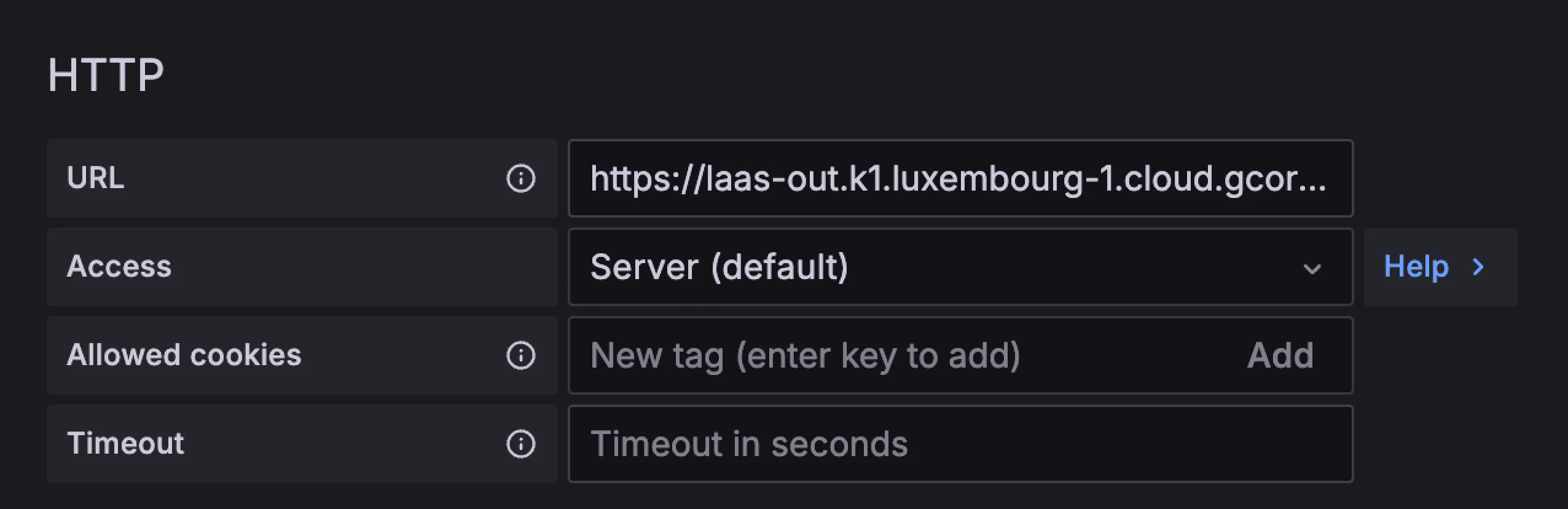 HTTP settings of the OpenSearch plugin in Grafana