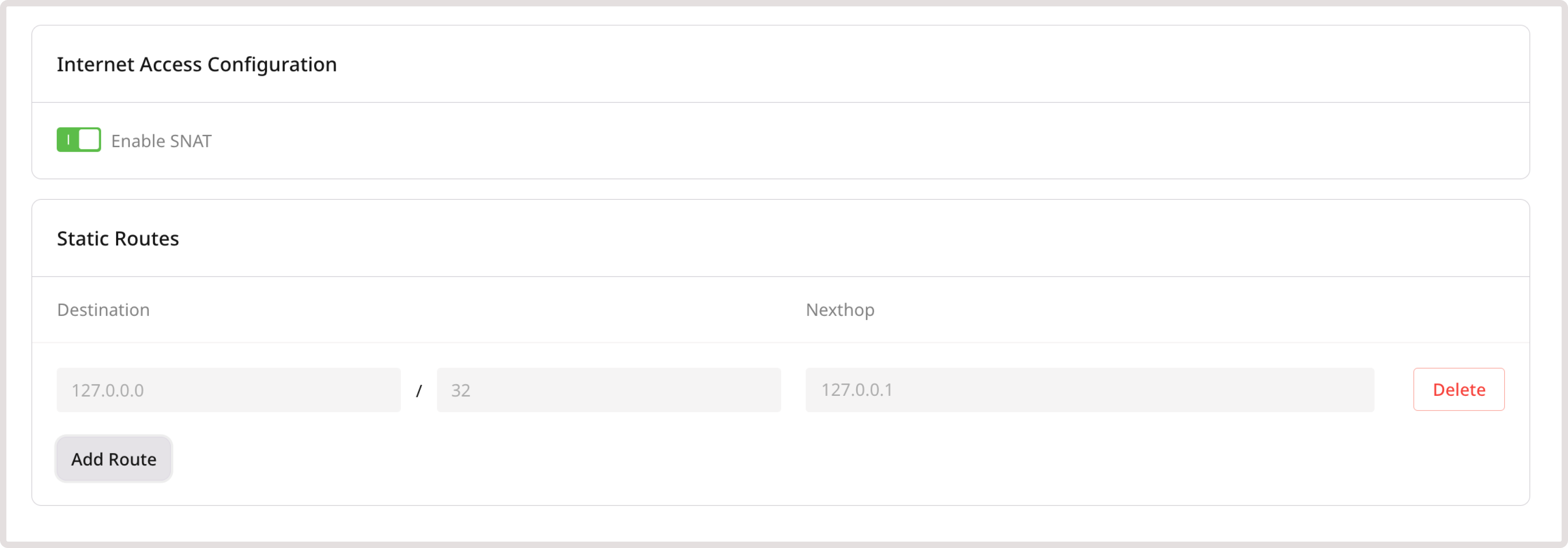 SNAT and static routes configuration