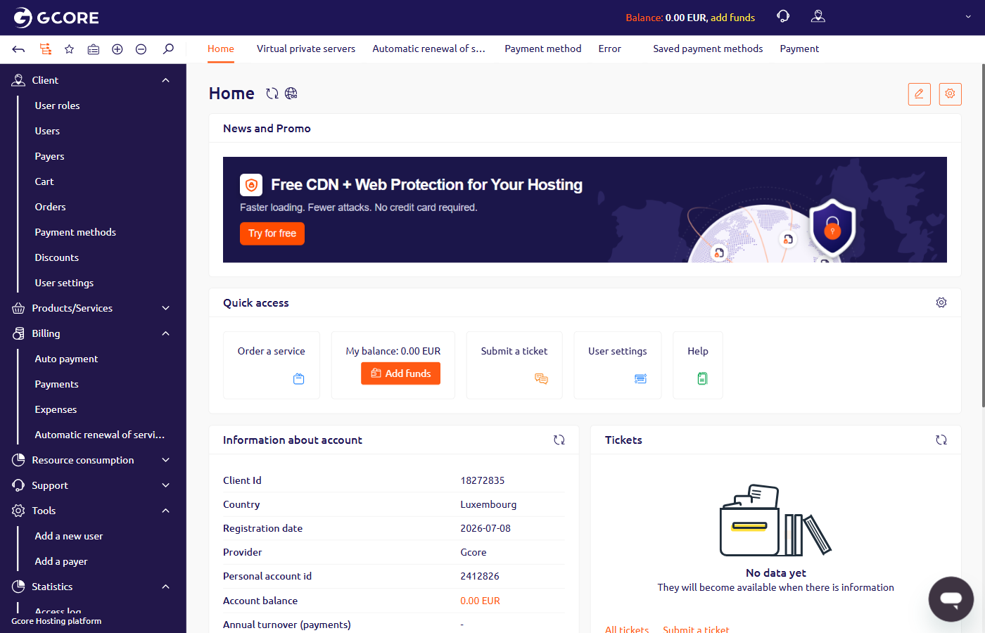 Dashboard Information about account section showing the Provider field